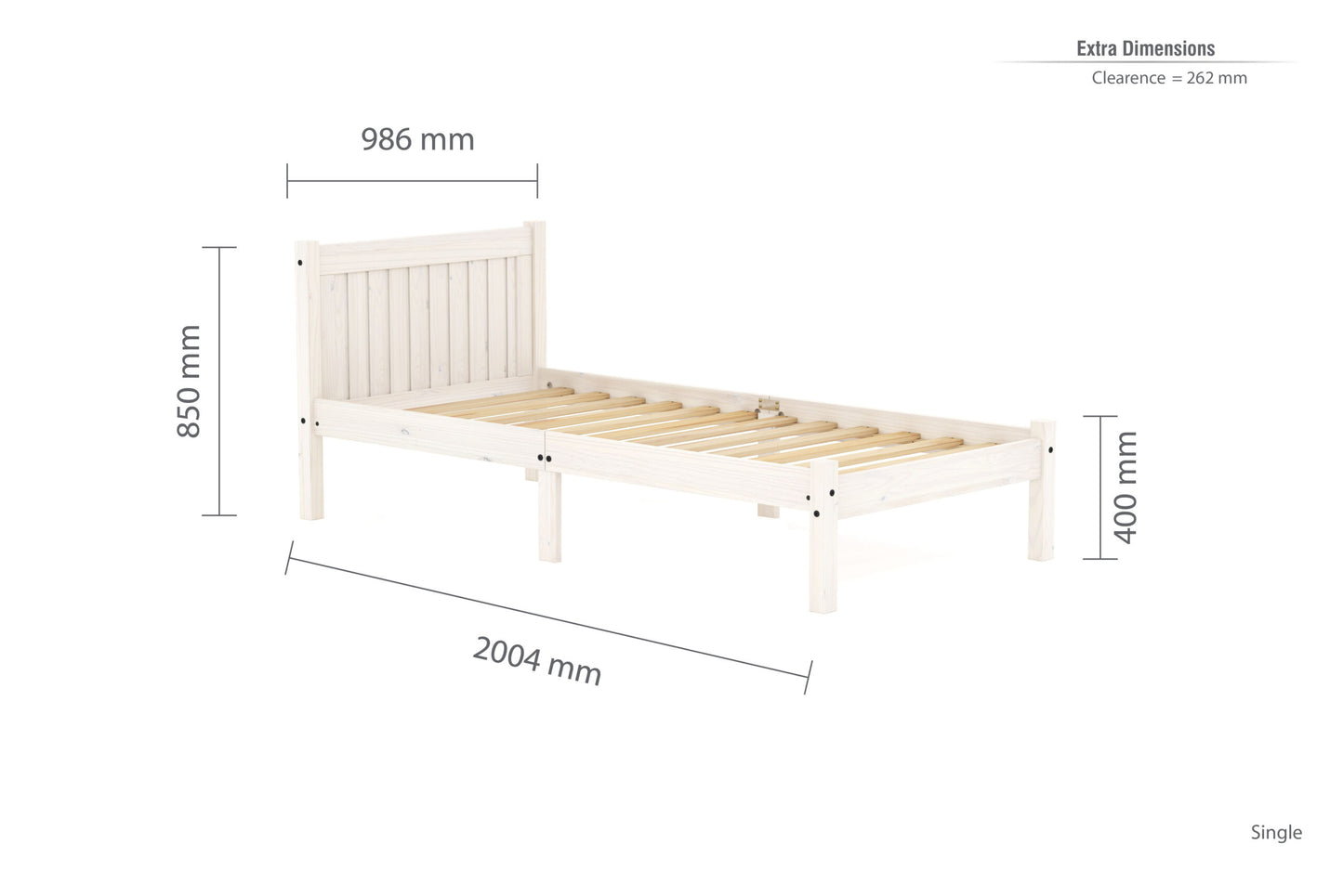Birlea Rio 3ft Single Bed Frame, White Washed