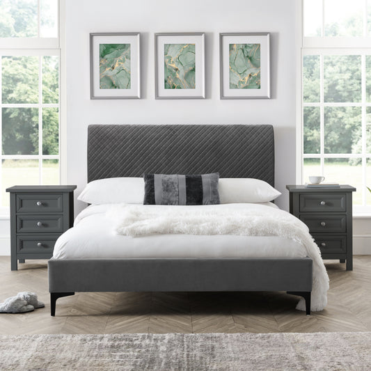 Julian Bowen, Sanderson Diamond Quilted Velvet Bed 5ft King Size Bed Frame, Grey