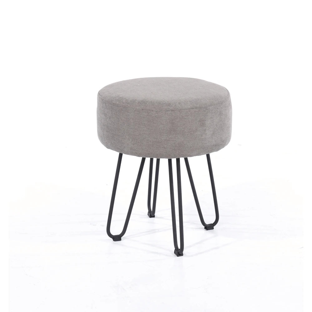Core Products Soft Furnishings Grey Fabric Upholstered Round Stool With Black Metal Legs