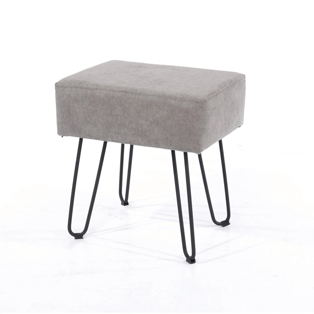 Core Products Soft Furnishings Grey Fabric Upholstered Rectangular Stool With Black Metal Legs