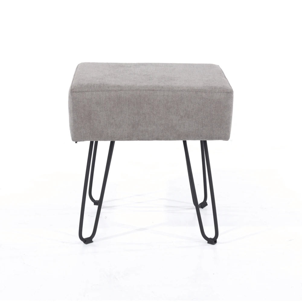 Core Products Soft Furnishings Grey Fabric Upholstered Rectangular Stool With Black Metal Legs