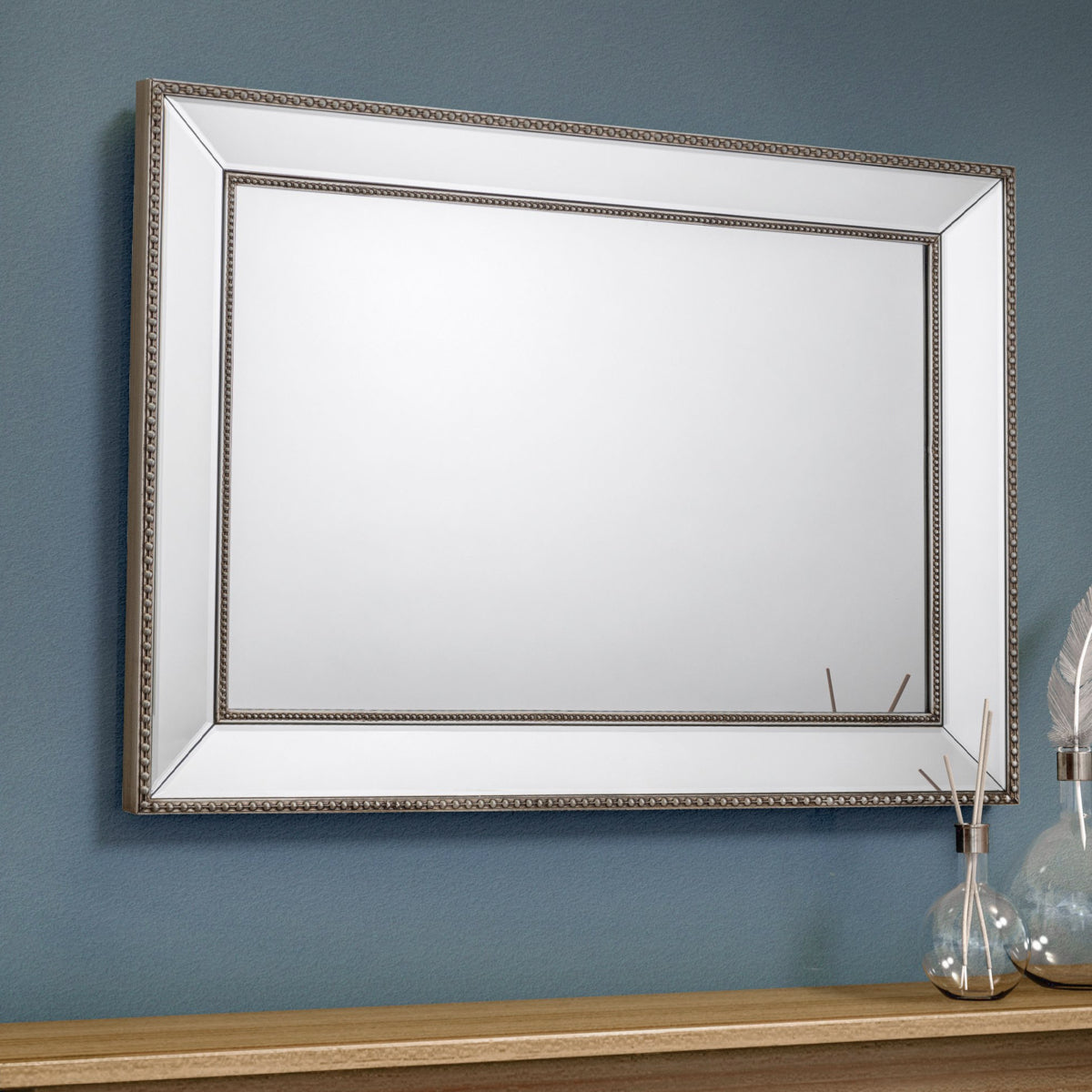Julian Bowen, Symphony Beaded Wall Mirror, Pewter With Bevelled Glass
