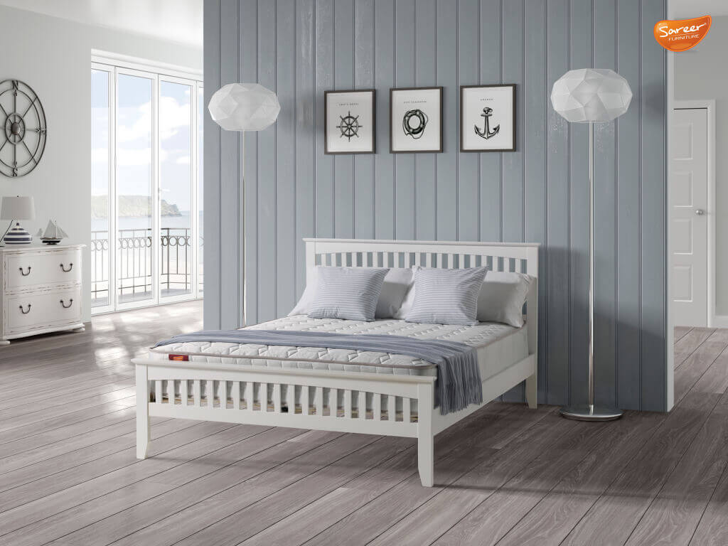 Sareer Sandhurst White King Size Wooden Bed Frame