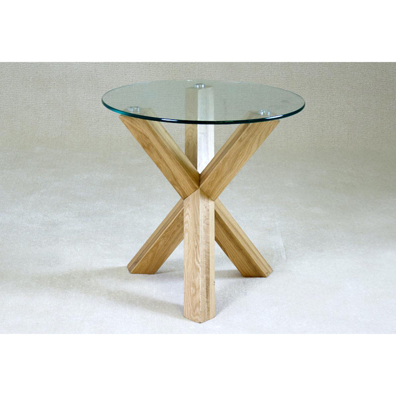 Heartlands Furniture Saturn Solid Oak Lamp Table with Glass Top