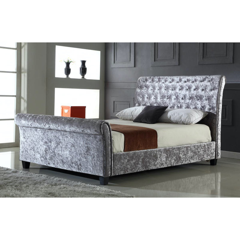 Heartlands Furniture Serenity Crushed Velvet King Size Bed Silver