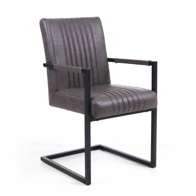Shankar Furniture Archer Cantilever Leather Effect Grey Carver Chair