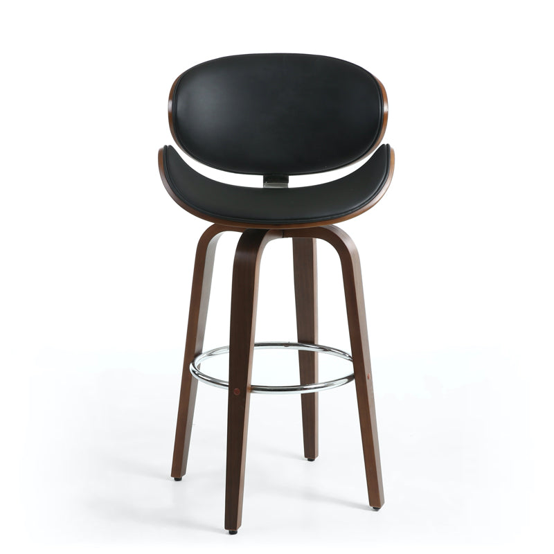 Shankar Furniture Bachelor Walnut Leather Effect Black Bar Chair