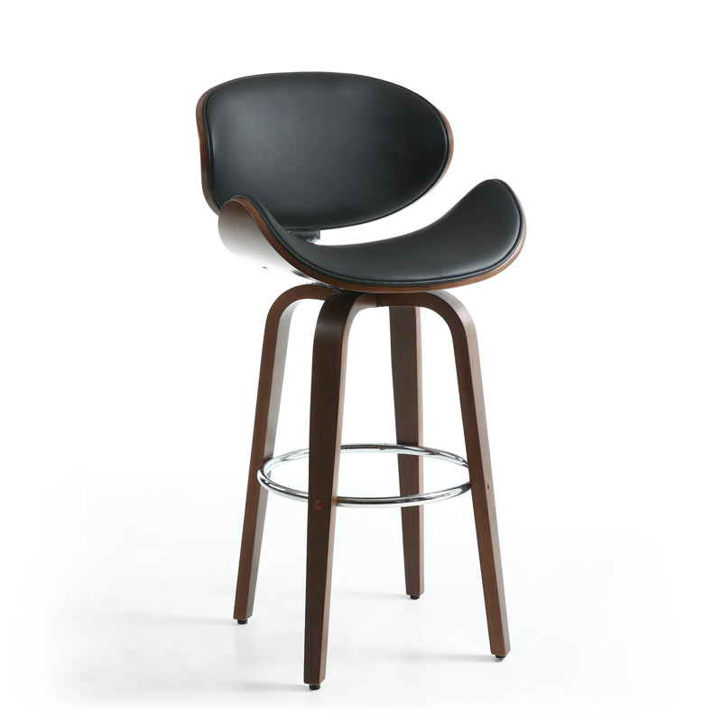 Shankar Furniture Bachelor Walnut Leather Effect Black Bar Chair