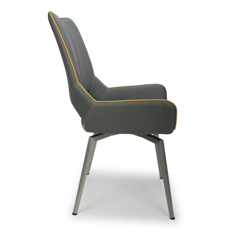 Shankar Furniture Mako Swivel Leather Effect Graphite Grey Dining Chair