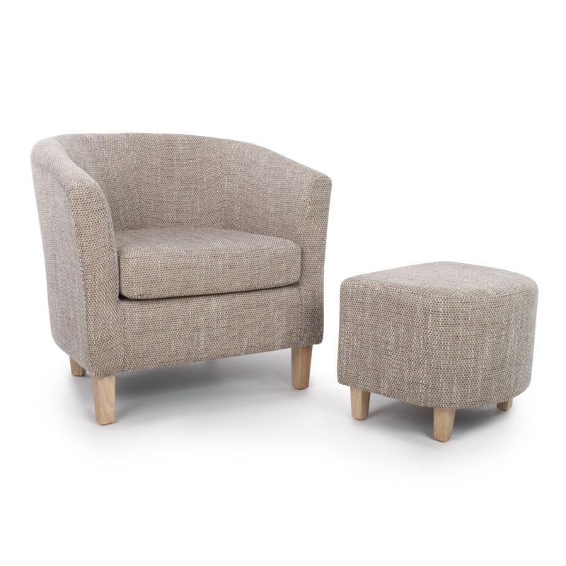 Shankar Furniture Tub Tweed Oatmeal Chair & Stool Set