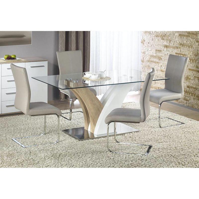Heartlands Furniture Simone HG Dining Table White & Nat. with Clear Glass Top