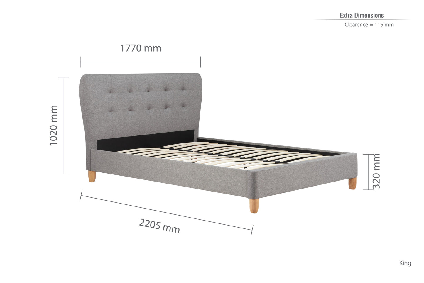 Birlea Stockholm 5ft Kingsize Bed Frame, Grey