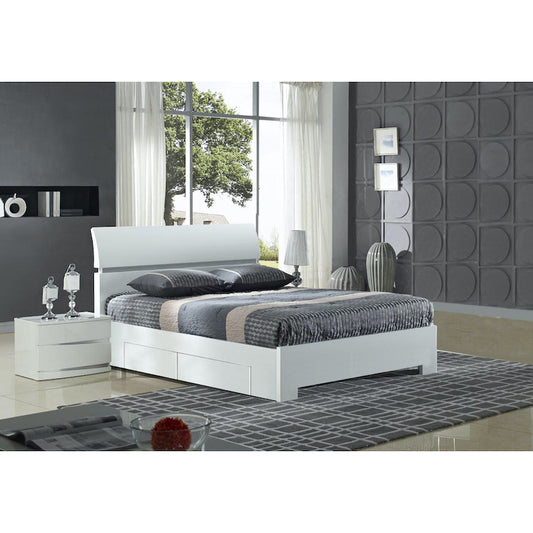 Heartlands Furniture Widney White High Gloss Bed King Size with 4 Drawers